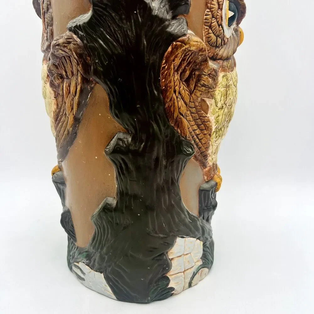 Vtg Ceramic Owl Umbrella Stand Holder 16 inches Floor Vase